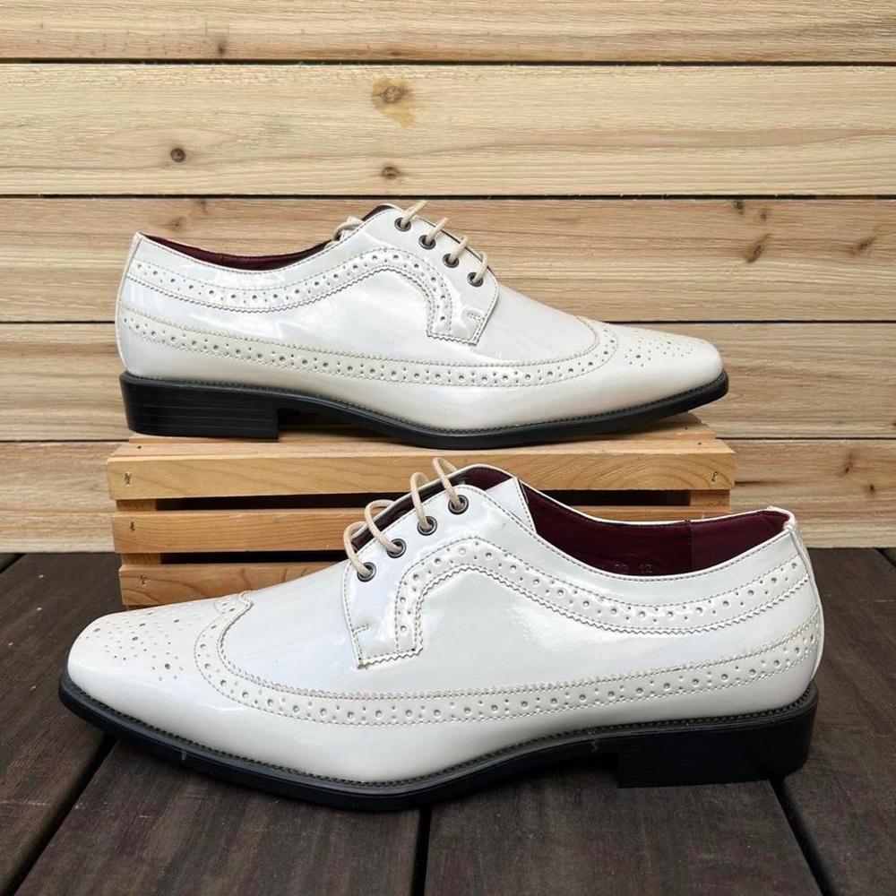 White Leather Italian Parrazo Oxford Shoes